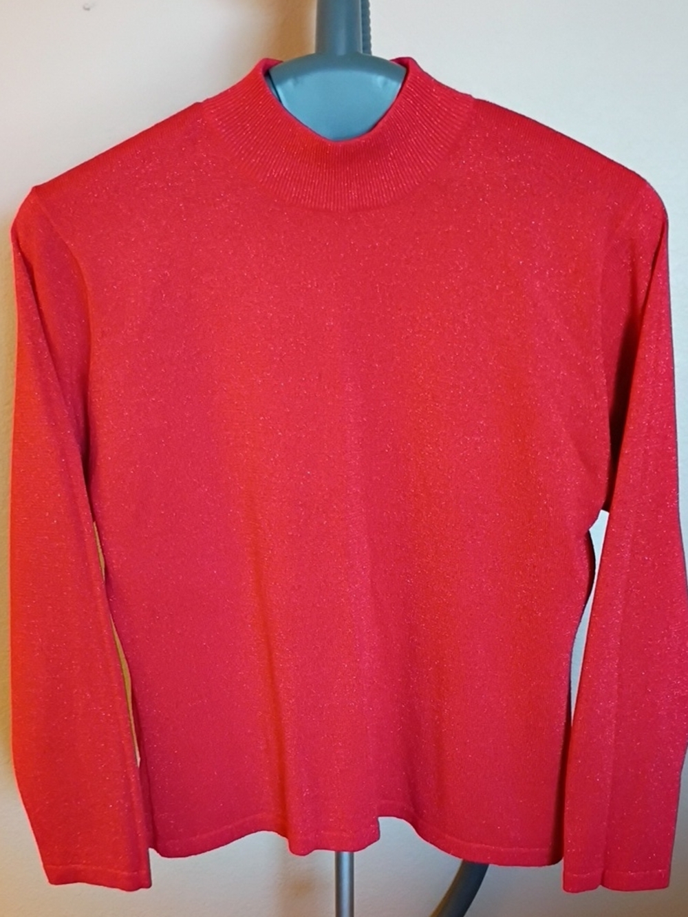 Women's Red Sparkle Mock Neck Sweater SEE MEASUREMENTS IN PHOTOS